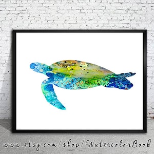 Sea Turtle Watercolor Art Print: Nautical Ocean Wall Decor