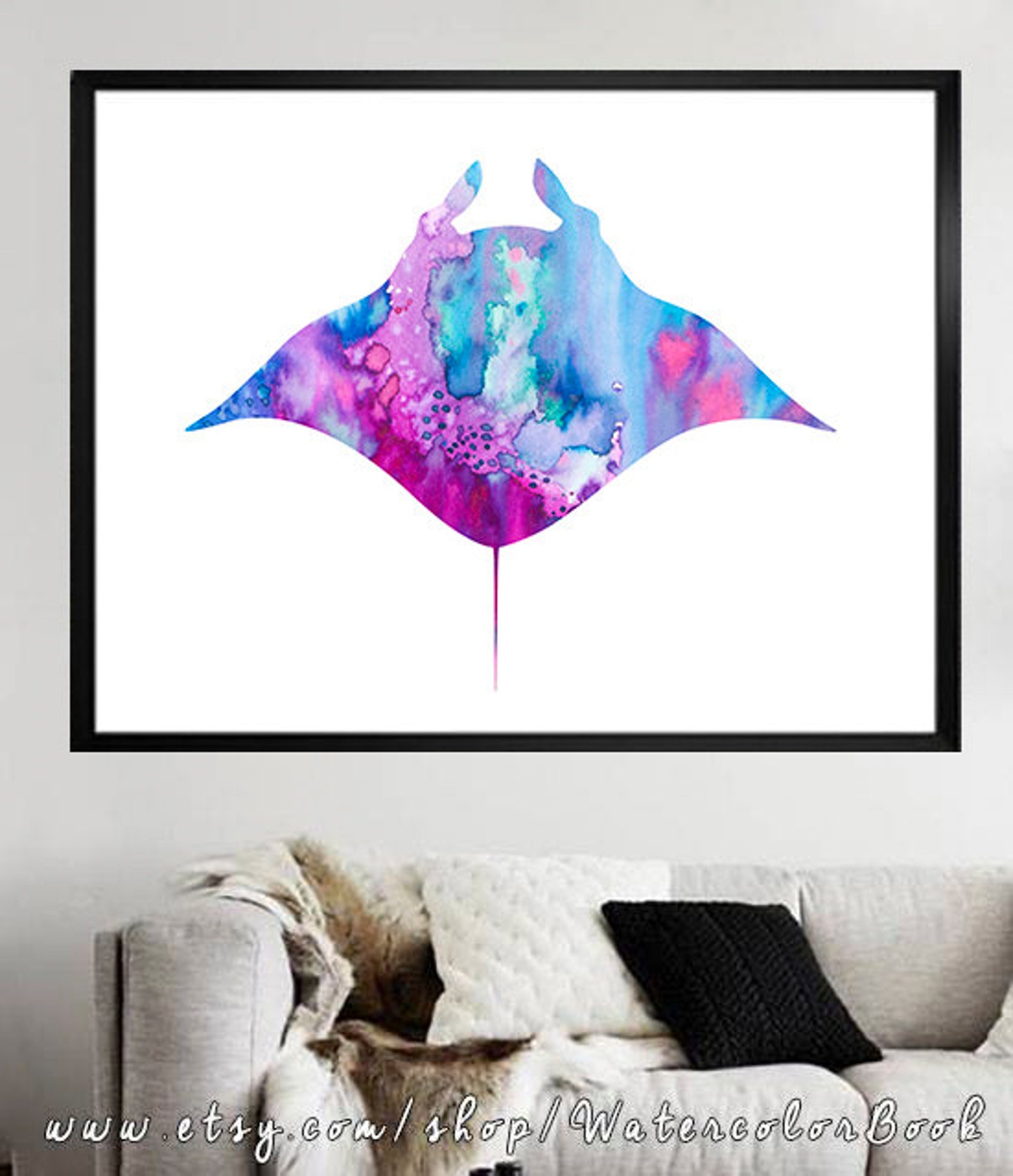 Manta Ray Print Nautical Prints Ocean Art Sea Print - Etsy