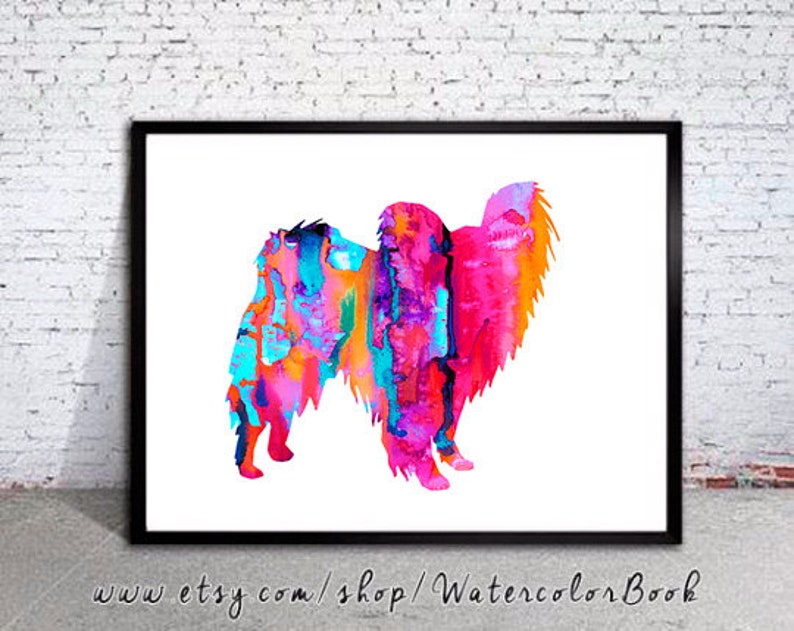 Pink Papillon Watercolor Print, Papillon art, watercolor, Home Decor, dog watercolor, watercolor painting, animal watercolor, dog painting image 1