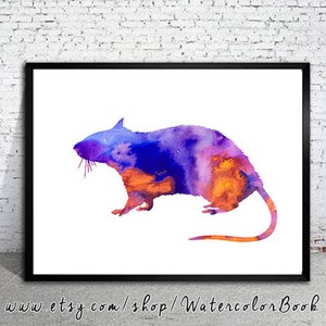 Rat Print, Rat art, watercolor painting, Illustration,  home decor, Rat print, watercolor animal, Rat Illustration