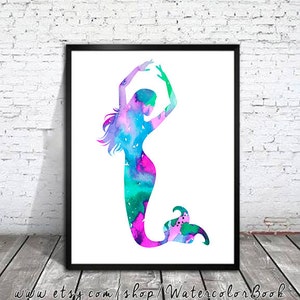 Zeemeermin afdrukken, nautische prenten, kunst van de Oceaan, zee afdrukken, aquarel print Art Print, illustratie, Art geschenken, wand decor