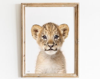 Impression chambre bébé lion : oeuvre d'art murale animal