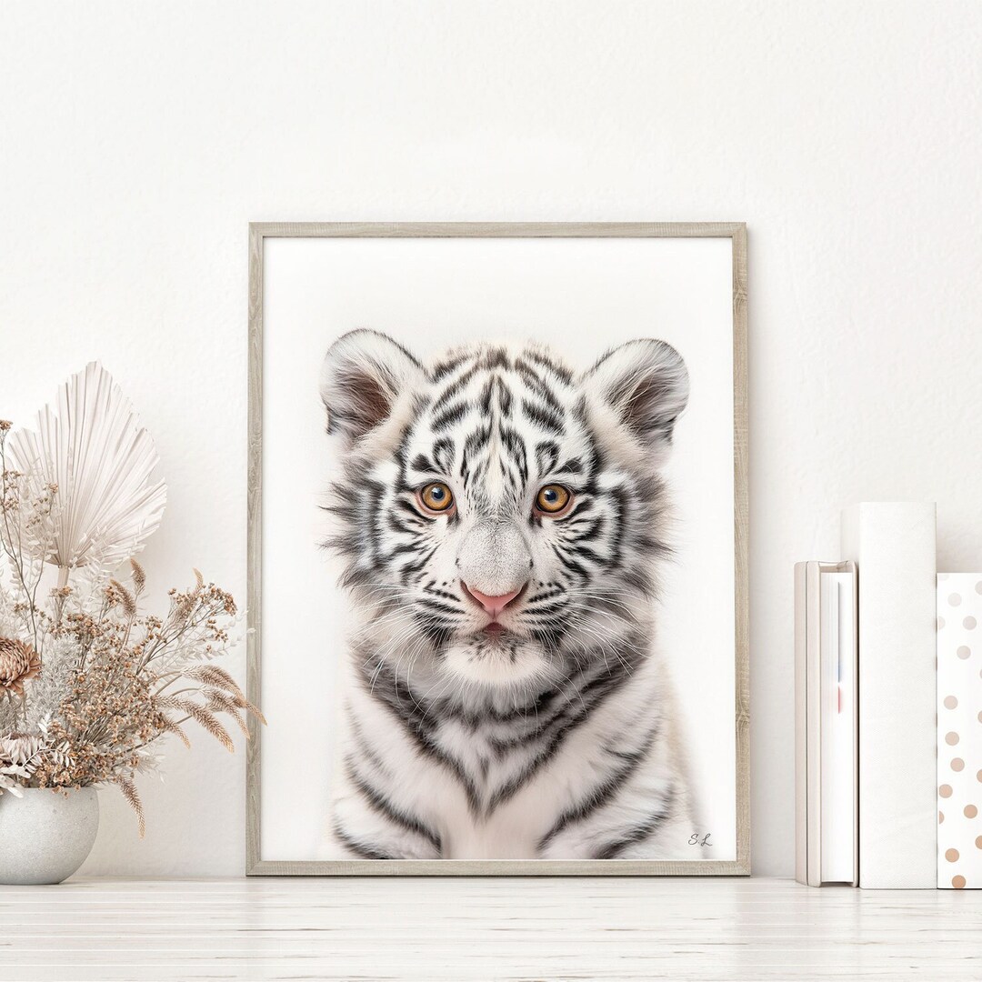 Baby White Bengal Tiger Print: Nursery Animal Wall Art (digital