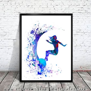 Surfer girl 3 aquarel schilderij kunst Print, sport, kunst, Surf afdrukken, Home Decor, Surf kunst, aquarel, aquarel van surfen, surfen kunst,