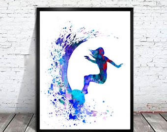 Surfer girl 3 Watercolor painting art Print, sport Art, Surf print, Home Decor, Surf art, watercolor painting, Surf watercolor, surfing art,