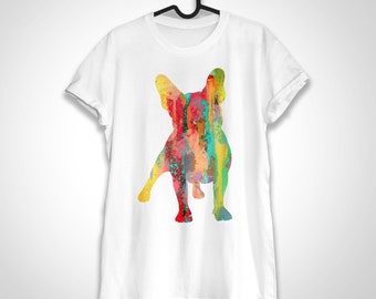 French Bulldog 4 T-shirt, Unisex T-shirt, ring spun Cotton 100%, watercolor print T shirt, T shirt art, T shirt animal,XS, S, M, L, XL, XXL