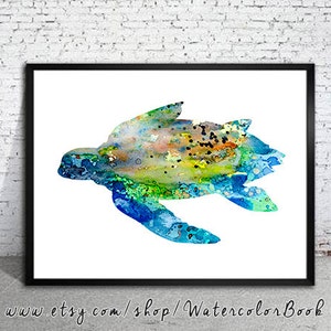Watercolor Sea Turtle Print: Nautical Ocean Art
