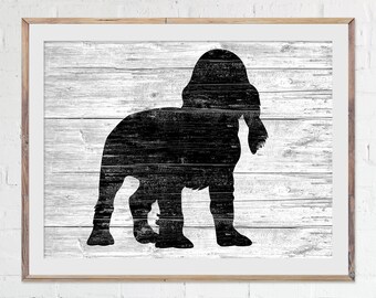 イングリッシュ・コッカー・スパニエルのプリント：木製のヴィンテージ風犬アート