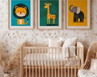 Safari Animal Prints: Nursery Wall Art, Set of 3