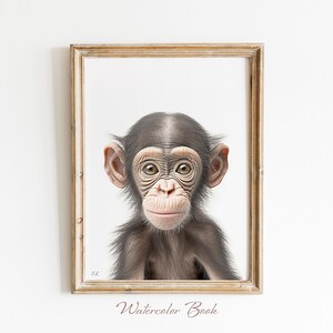 Baby Chimpanzee Nursery Print, Animal Wall Art, Chimpanzee Kid&#39;s Room Decor, Cute Chimpanzee Print