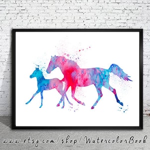 Horses  Print, watercolor painting, watercolor art, Illustration,home decor, watercolor animal, Horse poster, Horse print