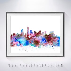 Boston Massachusetts Print, Skyline, Cityscape, Watercolor print, Art Print, Illustration, Art gifts, Wall decor, City silhouette