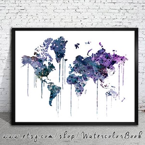 WATERCOLOR MAP, World Map, Watercolor Painting, Watercolor poster, Handmade poster, home decor, Map art, watercolor painting, map painting