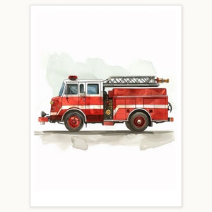 Rotes Feuerwehrauto Kinderzimmer Dekor, Kleinkindzimmer Wand Kunst Druck, Feuerwehrauto Druck, Feuerwehrmann Kinderzimmer Dekoration, Feuerwehrauto Illustration