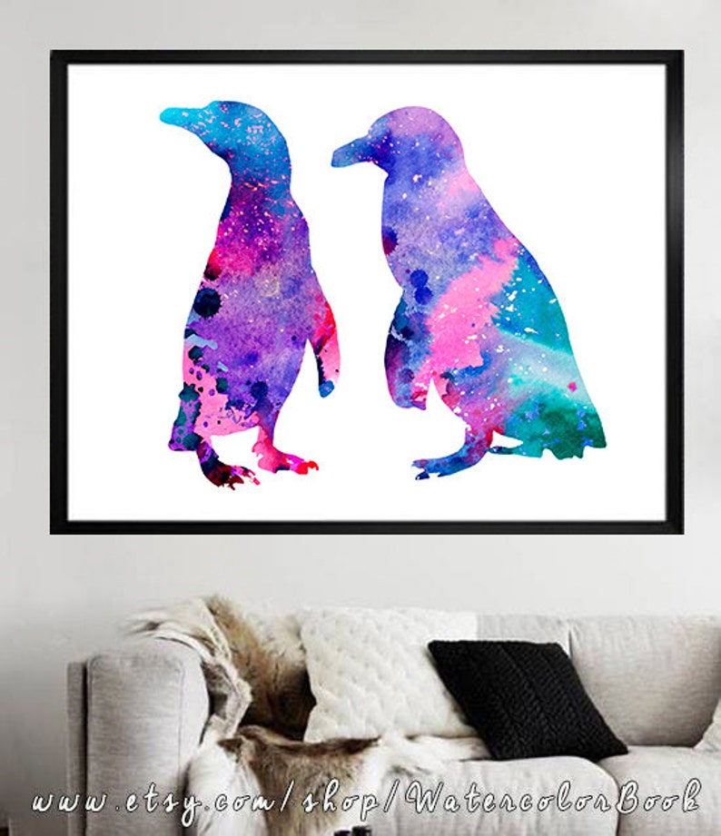 Penguins print, Watercolor print, Art Print, Illustration, Art gifts, Wall decor image 2