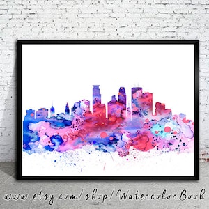 Minneapolis Print, Minneapolis Skyline, Minnesota, Watercolor print, Art Print, Illustration, Art gifts, Wall decor, City silhouette