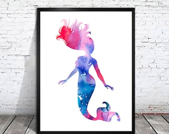 Watercolor Mermaid Art Print: Nautical Ocean Wall Decor