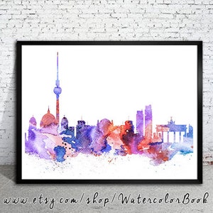 Berlin Print, Skyline, Cityscape, Watercolor print, Art Print, Illustration, Art gifts, Wall decor, City silhouette