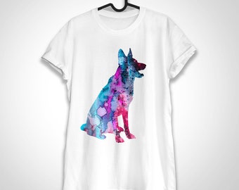 German Shepherd T-shirt, Unisex T-shirt, ring spun Cotton 100%, watercolor print T shirt, T shirt art, T shirt animal,XS, S, M, L, XL, XXL