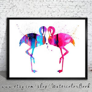 Flamingo Love 2 Watercolor Print, flamingo art, bird Watercolor, Home Decor, animal watercolor, flamingo painting, bird art