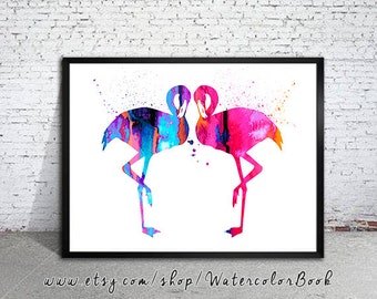 Flamingo Love 2 Watercolor Print, flamingo art, bird Watercolor, Home Decor, animal watercolor, flamingo painting, bird art