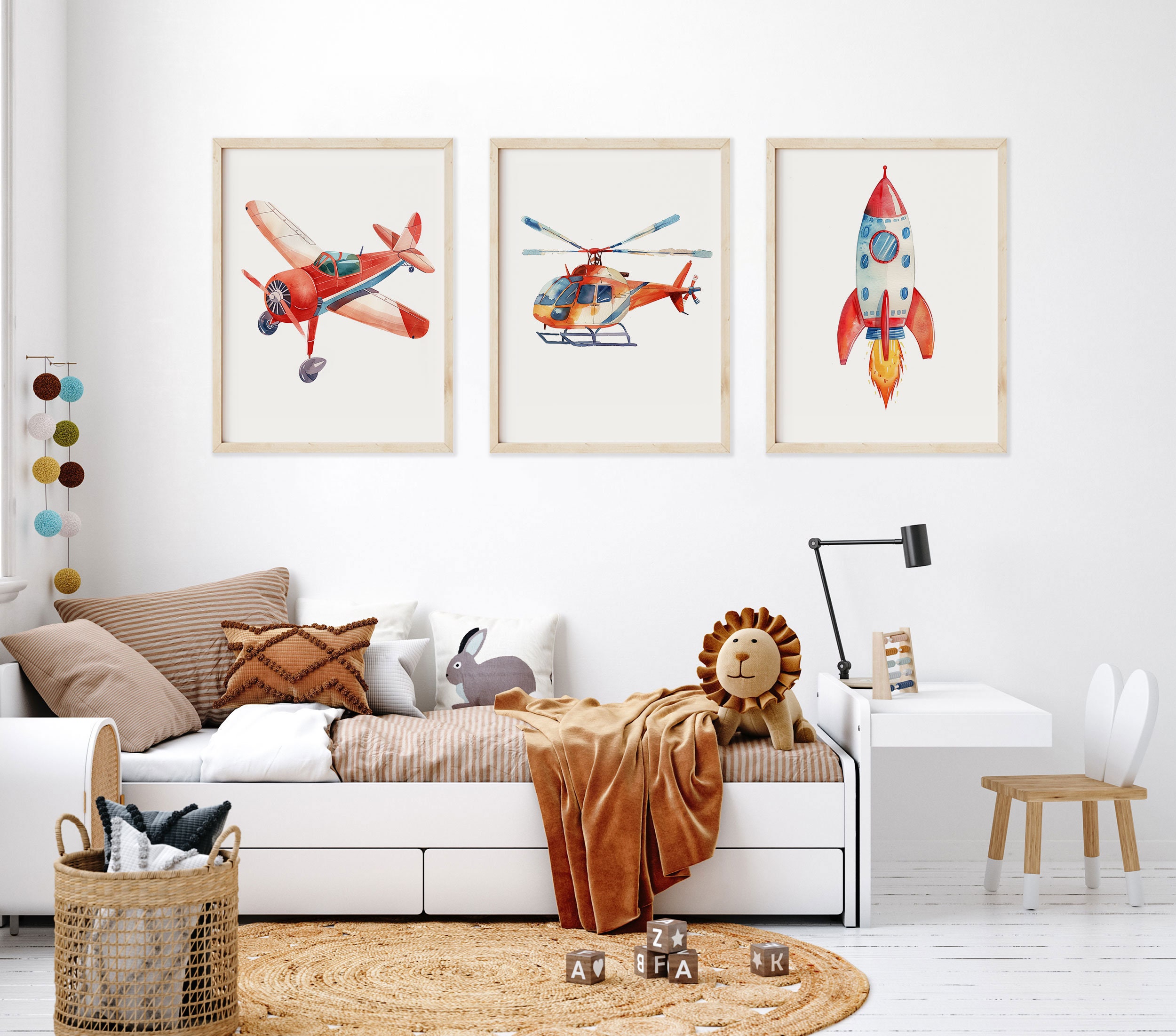 Watercolor Transportation Wall Decal – Airplane, Truck, Ship Stickers For Boys Bedroom, Playroom