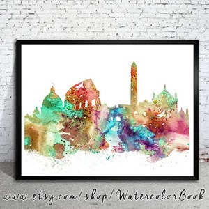 Impressão de Roma, horizonte, paisagem urbana, impressão em aquarela, impressão artística, ilustração, presentes artísticos, decoração de parede, silhueta da cidade