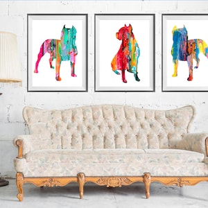 Pit bull SET Watercolor Print, Pitbull art, dog art, Home Decor, dog watercolor,watercolor painting, Pitbull print,animal watercolor
