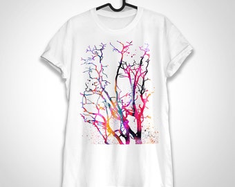 Tree T-shirt, Unisex T-shirt, ring spun Cotton 100%, watercolor print T shirt, T shirt art, T shirt animal,XS, S, M, L, XL, XXL