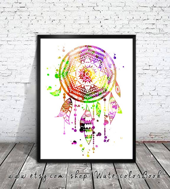 Dream Catcher Watercolor Print Children's Wall Art Home | Etsy