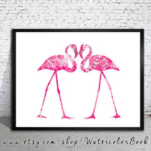 Flamingo Love Print,  Archival Fine Art Print, Children&#39;s Wall Art, Home Decor, animal watercolor, flamingo painting, bird art