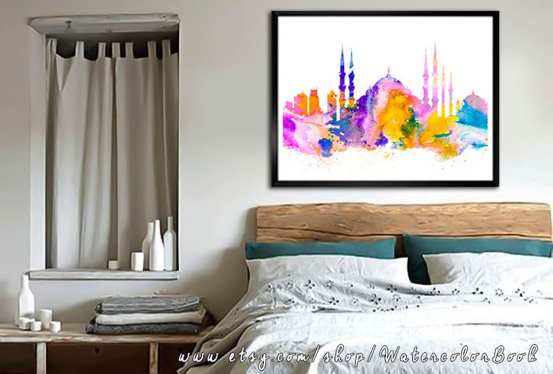 Istanbul Print, Skyline, Cityscape, Watercolor print, Art Print, Illustration, Art gifts, Wall decor, City silhouette image 4