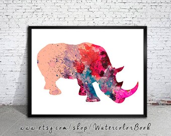 Rhinoceros  Watercolor Print, Rhino Art, Fine Art Print, Home Decor, animal watercolor, watercolor painting,rhinoceros watercolor