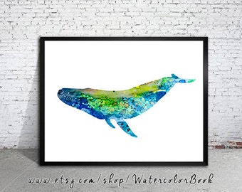 Humpback whale print, Nautical prints, Ocean art, Sea print, Watercolor print, Art Print, Illustration, Art gifts, Wall decor