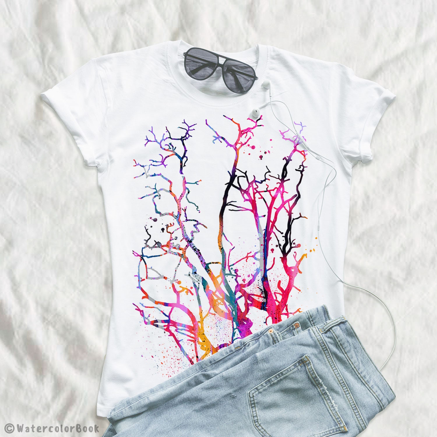 Cotton T-shirt, S, Watercolor - T XXL T T-shirt, Etsy Animal,xs, 100%, Unisex Print XL, Shirt, Shirt L, T Ring Shirt Spun Art, M, Tree