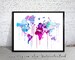 Blue Purple WATERCOLOR MAP, World Map, Watercolor Painting, Watercolor poster, Handmade poster, home decor, Map art, watercolor painting, 
