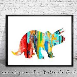 Triceratops Dinosaur Print, watercolor painting, watercolor art,  home decor, watercolor animal, Kids Wall Art, Dinosaur art