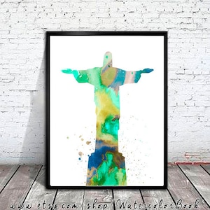 Christus der Erlöser Aquarell Druck, Rio De Janeiro, Brasilien-Druck, Stadtplan Poster, Stadt Aquarell, Aquarell Poster, Stadt Kunst