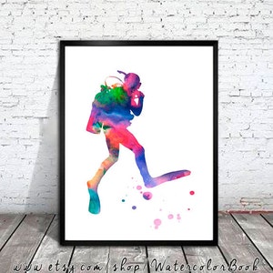 Scuba diving 3 Watercolor painting Print, Scuba diving ART, diver PRINT, sport Art, Home Decor, sport print, watercolor painting,