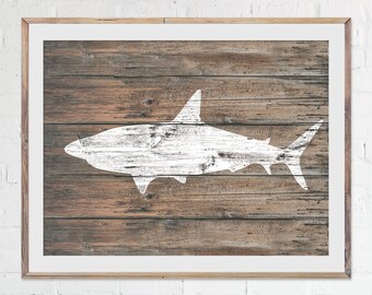 Shark print, Vintage poster, Shark  silhouette, Sea print, Wood print, Art gifts, Wall decor, Home decor, Christmas gifts