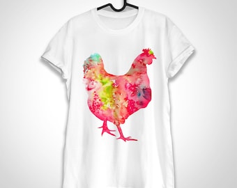 Chicken T-shirt, Unisex T-shirt, ring spun Cotton 100%, watercolor print T shirt Chicken, T shirt art, T shirt animal,XS, S, M, L, XL, XXL