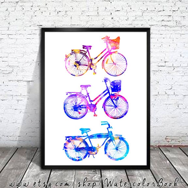 Bicycles Watercolor Print, Children's Wall Art, Home Decor, bicycles watercolor, watercolor painting, bicycles poster, bicycles painting