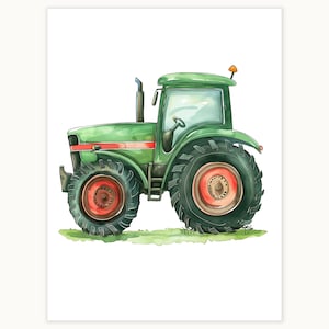 Stampa trattore verde giocoso, decorazione per la cameretta dei bambini, decorazione murale per la cameretta dei bambini, decorazione murale per la cameretta dei bambini in stile fattoria, illustrazione artistica per la cameretta dei bambini