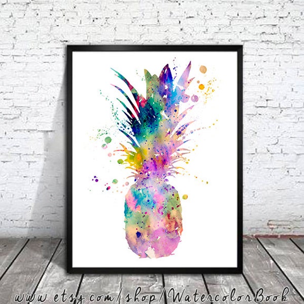 Pineapple Watercolor Print, Pineapple art, watercolor painting, Botanical art, art for kitchen, kitchen decor, fruit watercolor