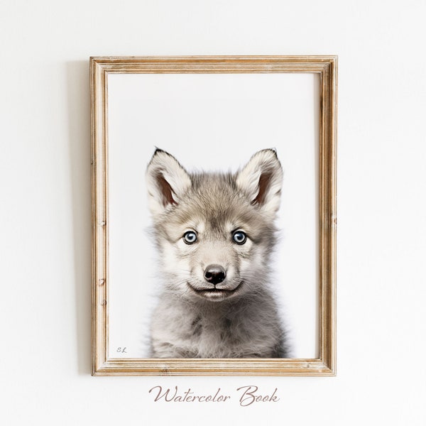 Baby Wolf Nursery Print, Animal Wall Art, Wolf Kid's Room Decor, Cute Wolf Print