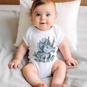 Baby Bodysuit with Dinosaurs – T-Rex, Triceratops, Velociraptor, Brachiosaurus, Baby Outfit, Perfect for Baby Shower Gifts, and Birthdays.