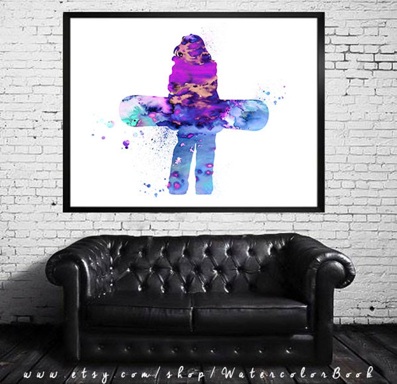 Snowboard Watercolor Print, watercolor painting, watercolor art, Illustration, Snowboard art, Snowboard print, art print, Snowboard poster image 2