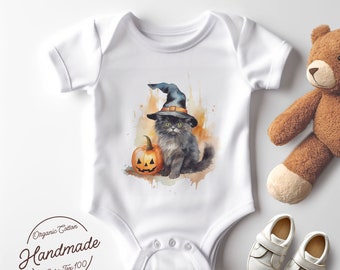 Halloween Baby Bodysuit: Spooky Cat & Pumpkin Design