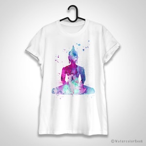 Buddha Yoga T-shirt, Unisex T-shirt, ringgesponnene Baumwolle 100 %, Aquarell Druck-T-Shirt, T-Shirt-Kunst, T-Shirt, XS, S, M, L, XL, XXL