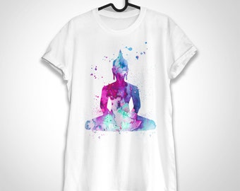 Camiseta Buddha Yoga, camiseta unissex, algodão fiado em anel 100%, camiseta com estampa aquarela, arte de camiseta, camiseta, XS, S, M, L, XL, XXL
